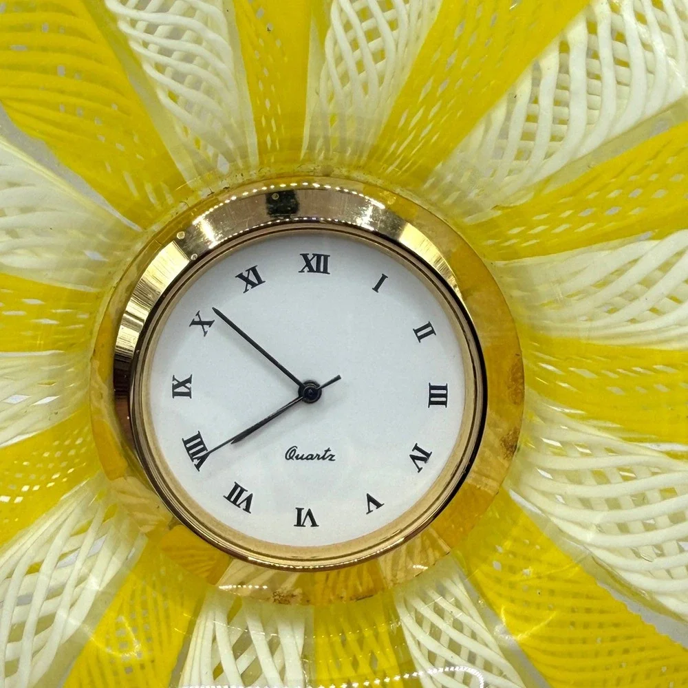 Vintage Murano Glass Desktop‎ Clock Yellow White Ribbons Armando Poggi Handmade